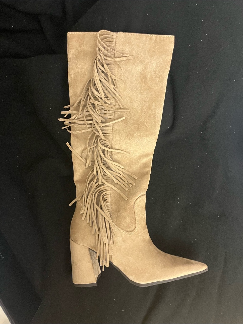 Madden Girl Tan Suede Fringe Knee-High Heeled Boots
